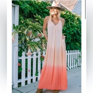 Love Stitch Coral Orange Ombre Maxi Dress + Pockets size small